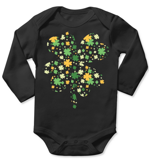 Lucky Leaves Doodle Retro St Patricks Day Long Sleeve Baby One-Piece