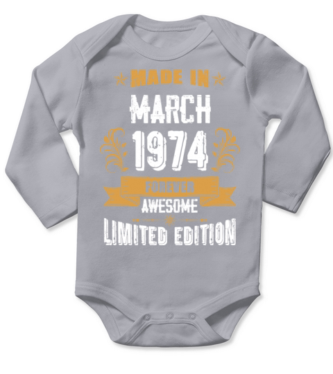March 1974 Vintage Birthday Present Long Sleeve Baby One-Piece