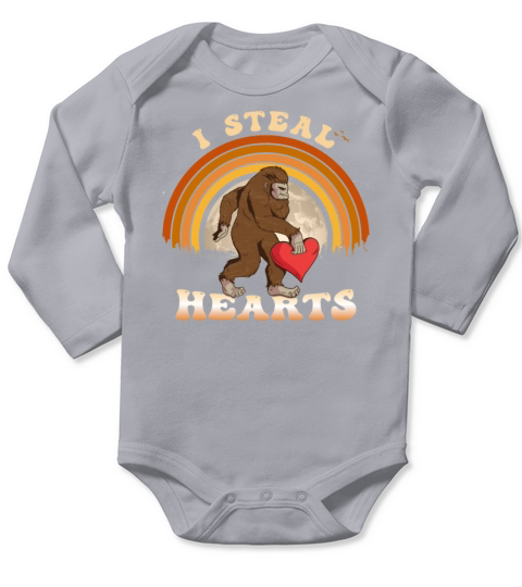 Valentines Day Bigfoot I Steal Hearts boys men Long Sleeve Baby One-Piece