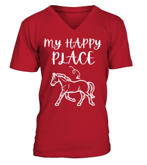 My Happy Place Horse Lover Horseback Riding V-Neck T-shirt