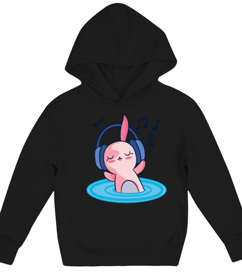 Cute Axolotl Listening To Music Kids Hoodie