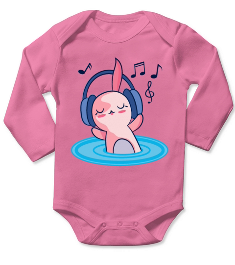 Cute Axolotl Listening To Music Long Sleeve Baby One-Piece