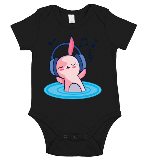 Cute Axolotl Listening To Music Short Sleeve Baby One-Piece