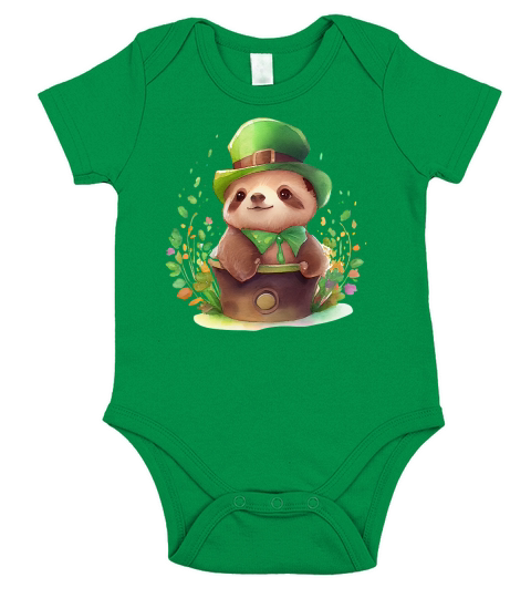 Cute Sloth Saint Patricks Day Short Sleeve Baby One-Piece