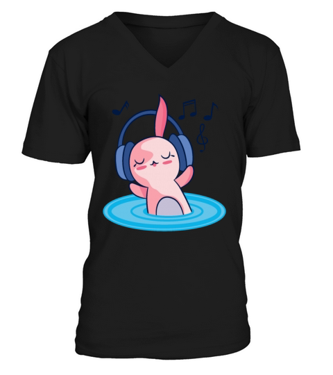 Cute Axolotl Listening To Music V-Neck T-shirt