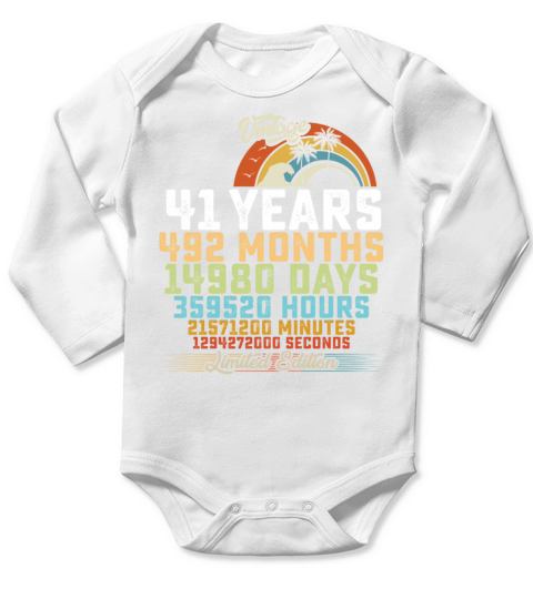 41st Birthday 41 Years Hours Month Vintage Long Sleeve Baby One-Piece