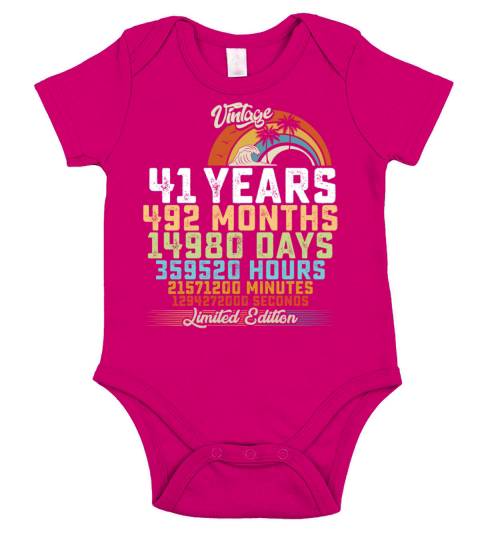41st Birthday 41 Years Hours Month Vintage Short Sleeve Baby One-Piece