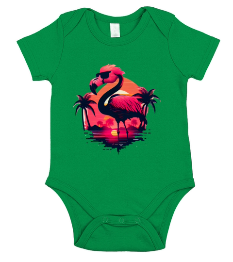 Retro Sunset Pink Flamingo Summer Design Flamingo Short Sleeve Baby One-Piece