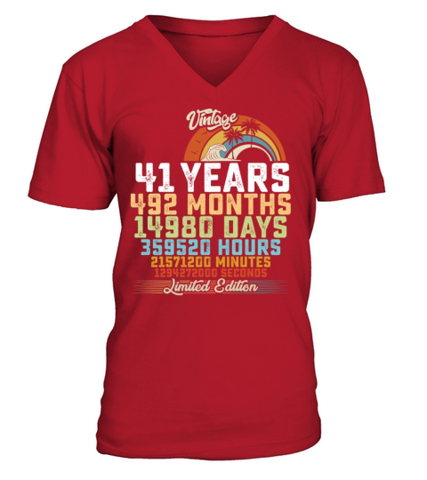 41st Birthday 41 Years Hours Month Vintage V-Neck T-shirt