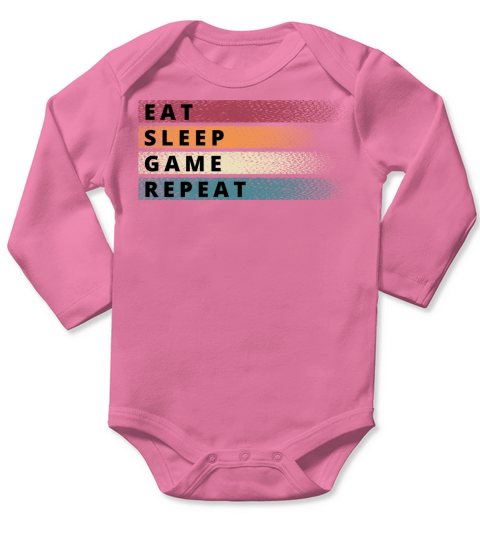 Eat Sleep Game Repeat vintage colors Long Sleeve Baby One-Piece