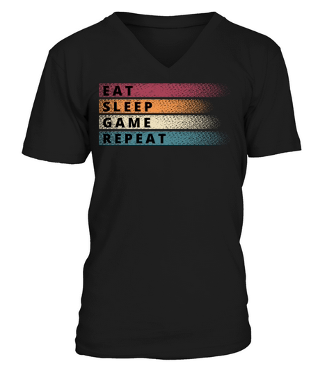 Eat Sleep Game Repeat vintage colors V-Neck T-shirt