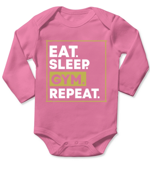 eat sleep gym repeat Long Sleeve Baby One-Piece