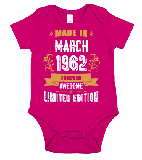 March 1962 Vintage Birthday Present Short Sleeve Baby One-Piece