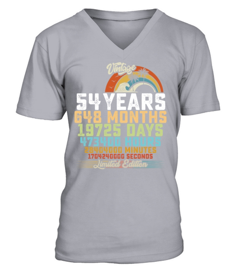 54th Birthday 54 Years Hours Month Vintage V-Neck T-shirt