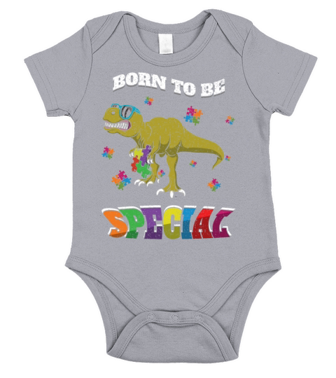Dinosaur Born Special Puzzle Autism Awareness Short Sleeve Baby One-Piece