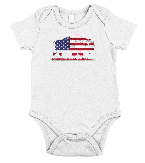Buffalo tee American flag Retro Bison Patriotic Short Sleeve Baby One-Piece
