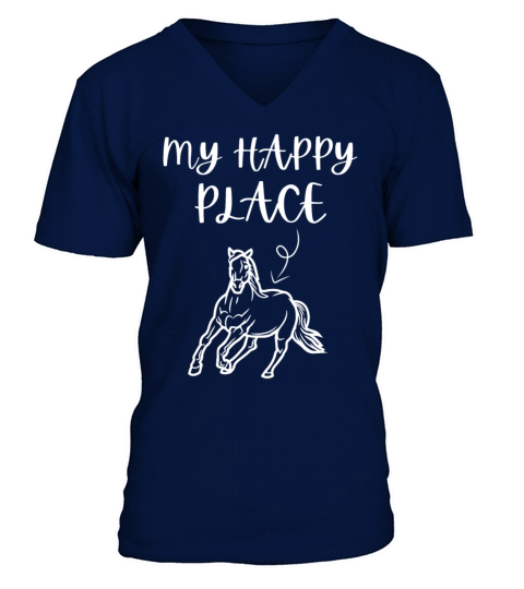 My Happy Place Horse Lover Horseback Riding V-Neck T-shirt