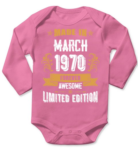 March 1970 Vintage Birthday Present Long Sleeve Baby One-Piece