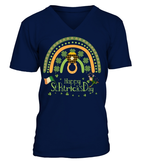 Happy Saint Patricks Day retro green rainbow with V-Neck T-shirt