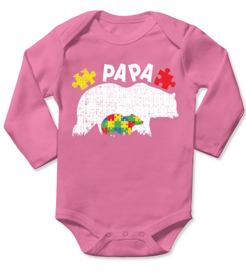 Autism Dad Bear Puzzle Colorful Autism Awareness Long Sleeve Baby One-Piece