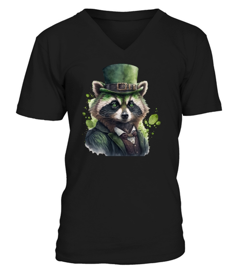Badass Gangster Racoon St Patricks Day V-Neck T-shirt