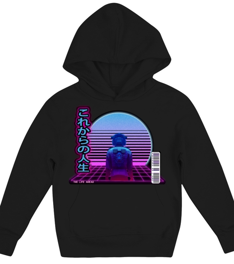 Synthwave The Life Ahead - Blackbackground Kids Hoodie
