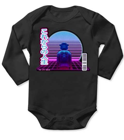 Synthwave The Life Ahead - White letters on Black Long Sleeve Baby One-Piece