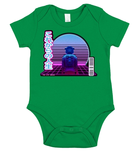 Synthwave The Life Ahead - White letters on Black Short Sleeve Baby One-Piece