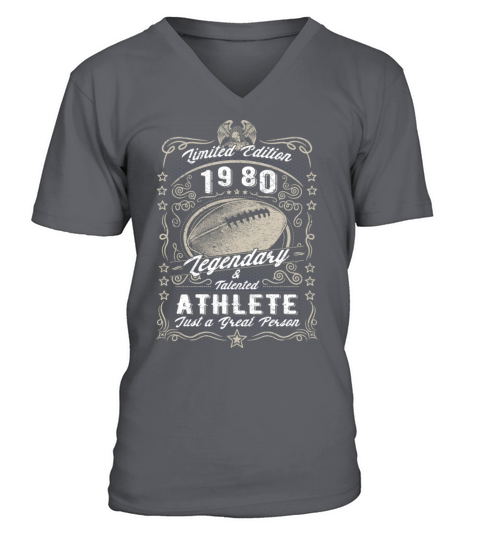 Vintage 1980 Football Birthday Gift Sport Hobby V-Neck T-shirt