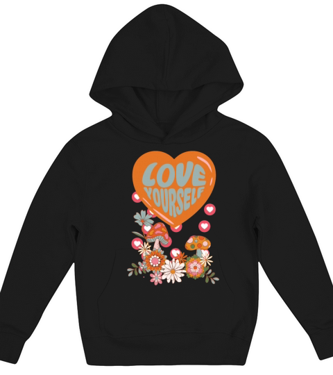 Love yourself retro groovy self care Valentine Kids Hoodie