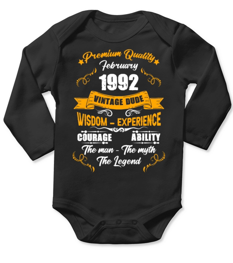 February 1992 Vintage Birthday Present Long Sleeve Baby One-Piece