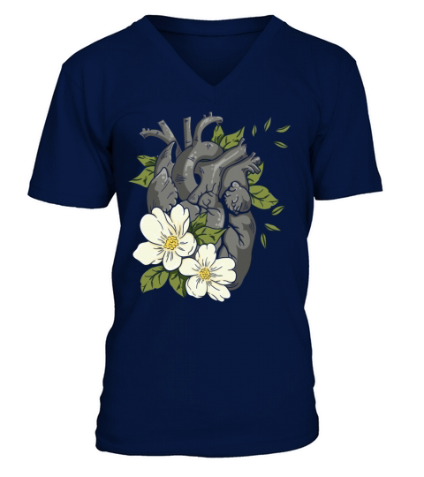 Anatomical Heart And Flowers V-Neck T-shirt