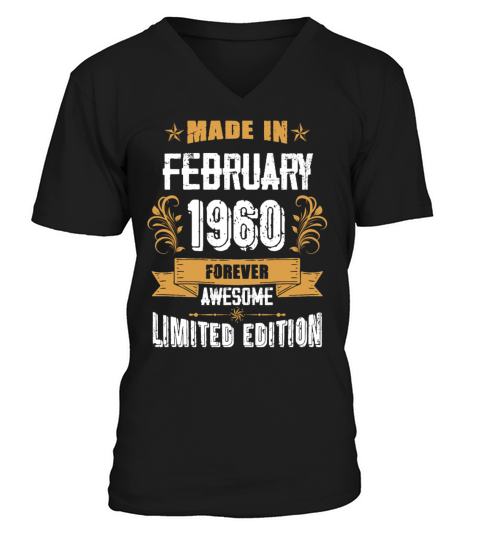 February 1960 Vintage Birthday Present V-Neck T-shirt