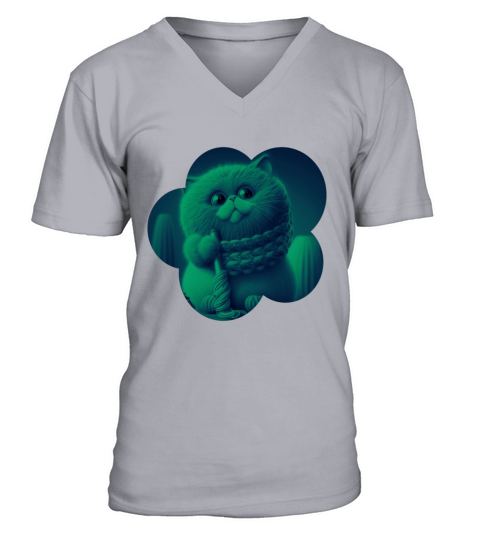 Funny and Cute Cat with a Ball of Wool V-Neck T-shirt