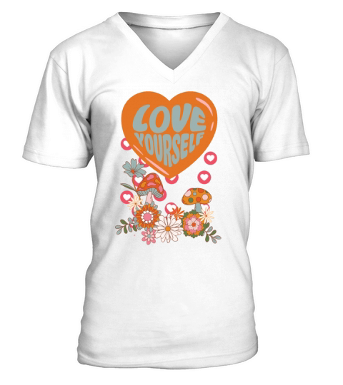 Love yourself retro groovy self care Valentine V-Neck T-shirt