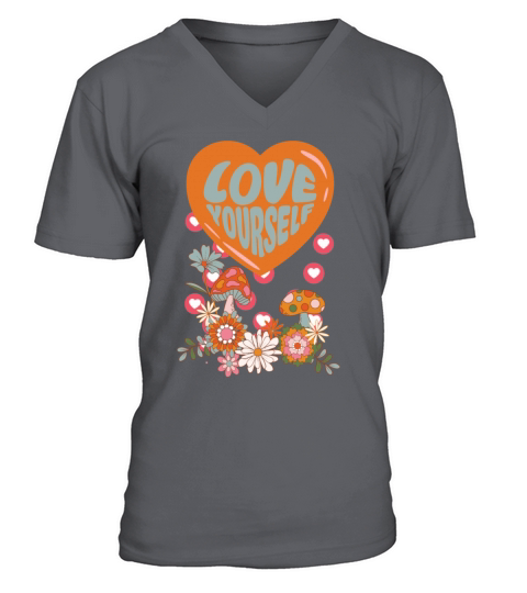 Love yourself retro groovy self care Valentine V-Neck T-shirt