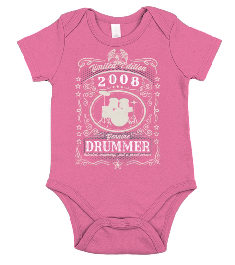 Vintage 2008 Drummer Birthday Gift Percussionist Short Sleeve Baby One-Piece