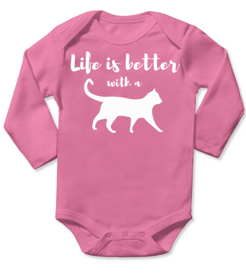 Life is better with a cat Long Sleeve Baby One-Piece