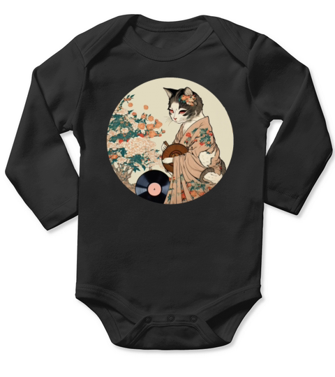 Vinyl Record Player Cat Owner Record Collector Long Sleeve Baby One-Piece