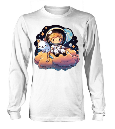 Kawaii Astronaut With A Cat Sitting On The Clouds Long sleeved Unisex