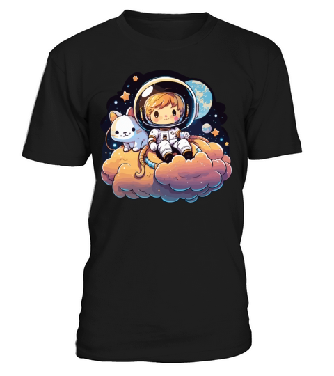 Kawaii Astronaut With A Cat Sitting On The Clouds T-Shirt Unisex