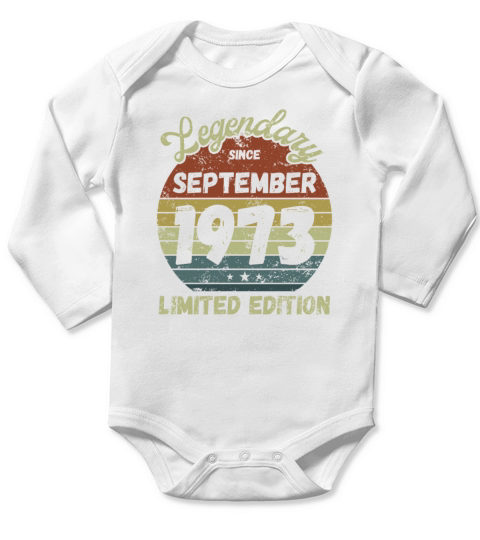 September 1973 - Vintage Birthday Present Long Sleeve Baby One-Piece