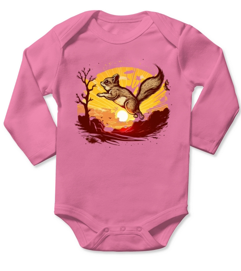Vintage Sunset with Flying Squirrels - Ready for T Long Sleeve Baby One-Piece