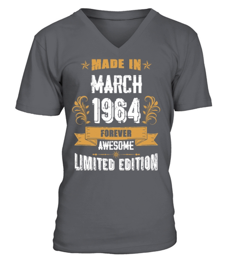 March 1964 Vintage Birthday Present V-Neck T-shirt