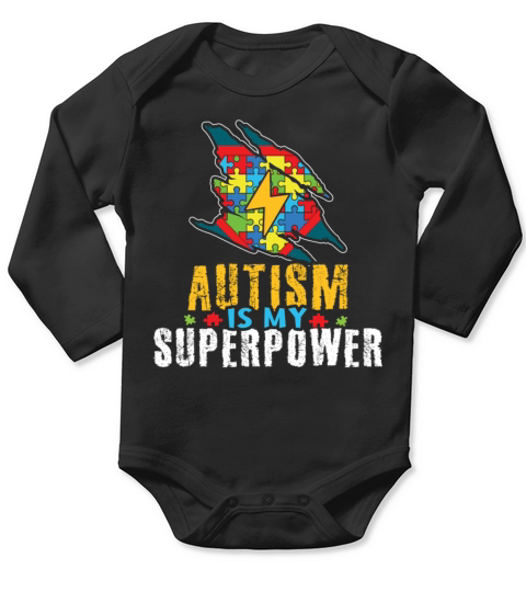 My Power Colorful Puzzle Autism Awareness Long Sleeve Baby One-Piece