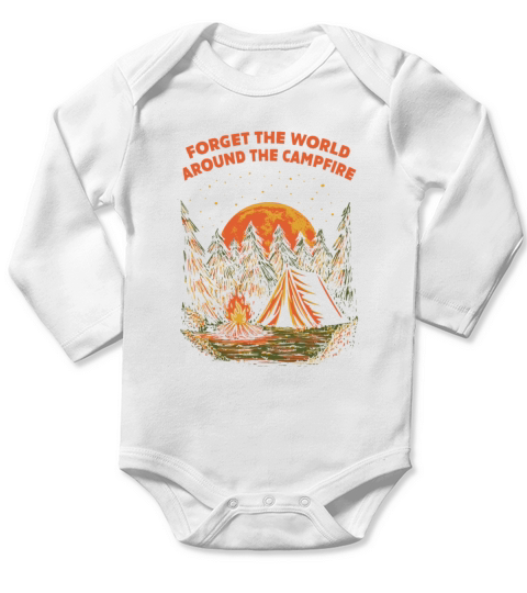 World Around the Campfire Camping Sayings Camper Q Long Sleeve Baby One-Piece