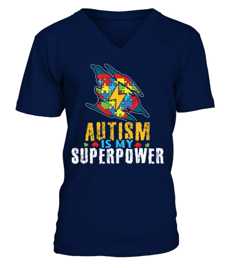 My Power Colorful Puzzle Autism Awareness V-Neck T-shirt