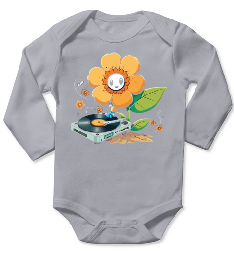 Vinyl Record Player Flower Lover Record Collector Long Sleeve Baby One-Piece
