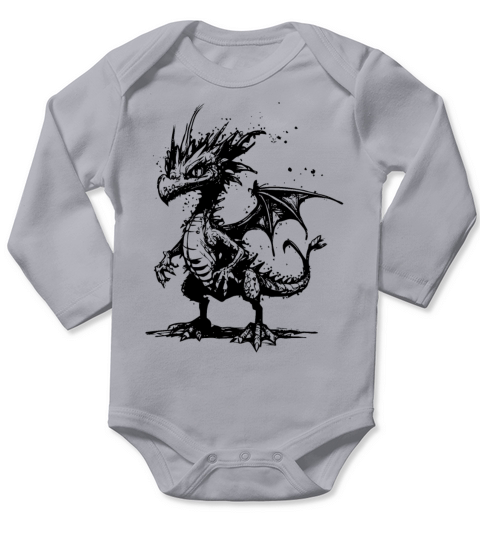Cool Little Vintage Dragon With Wings Long Sleeve Baby One-Piece