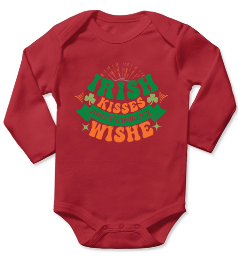 St Patricks Irish Kisses and Shamrock Wishes Long Sleeve Baby One-Piece